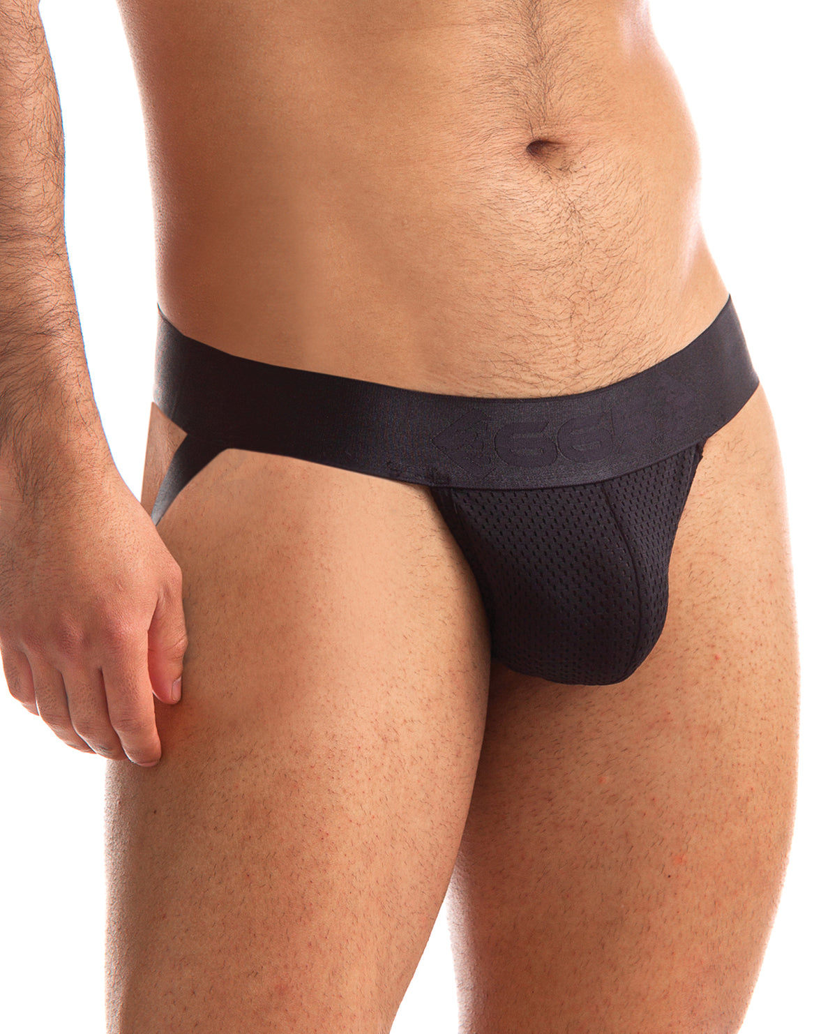 Stealth black jockstrap with see-through mesh pouch by 665