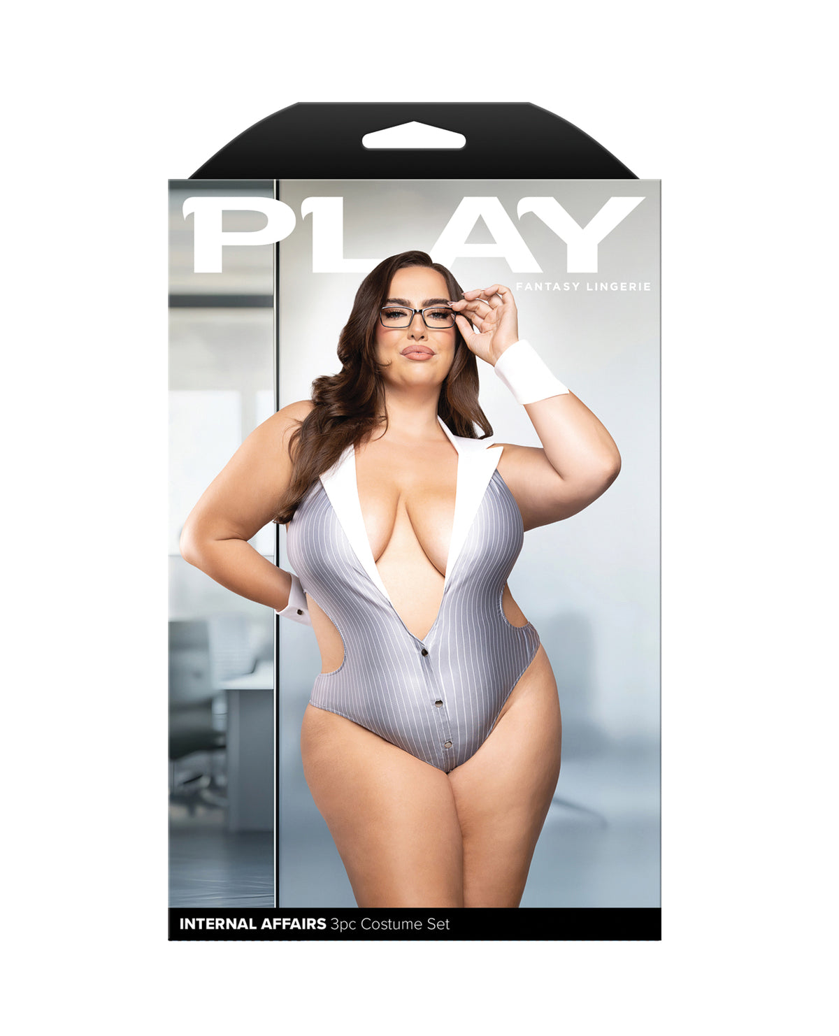 Plus Size Sexy Grey Pinstripe Secretary Teddy Halloween Costume – Internal Affairs, Photo 3, 1X/2X–3X/4X Curve Model