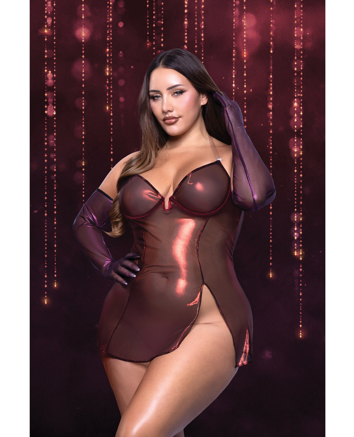 Plus Size Sexy Red Shimmer Hollywood Starlet Halloween Costume – Hollywood Scarlet, Photo 1, 1X/2X–3X/4X Curve Model