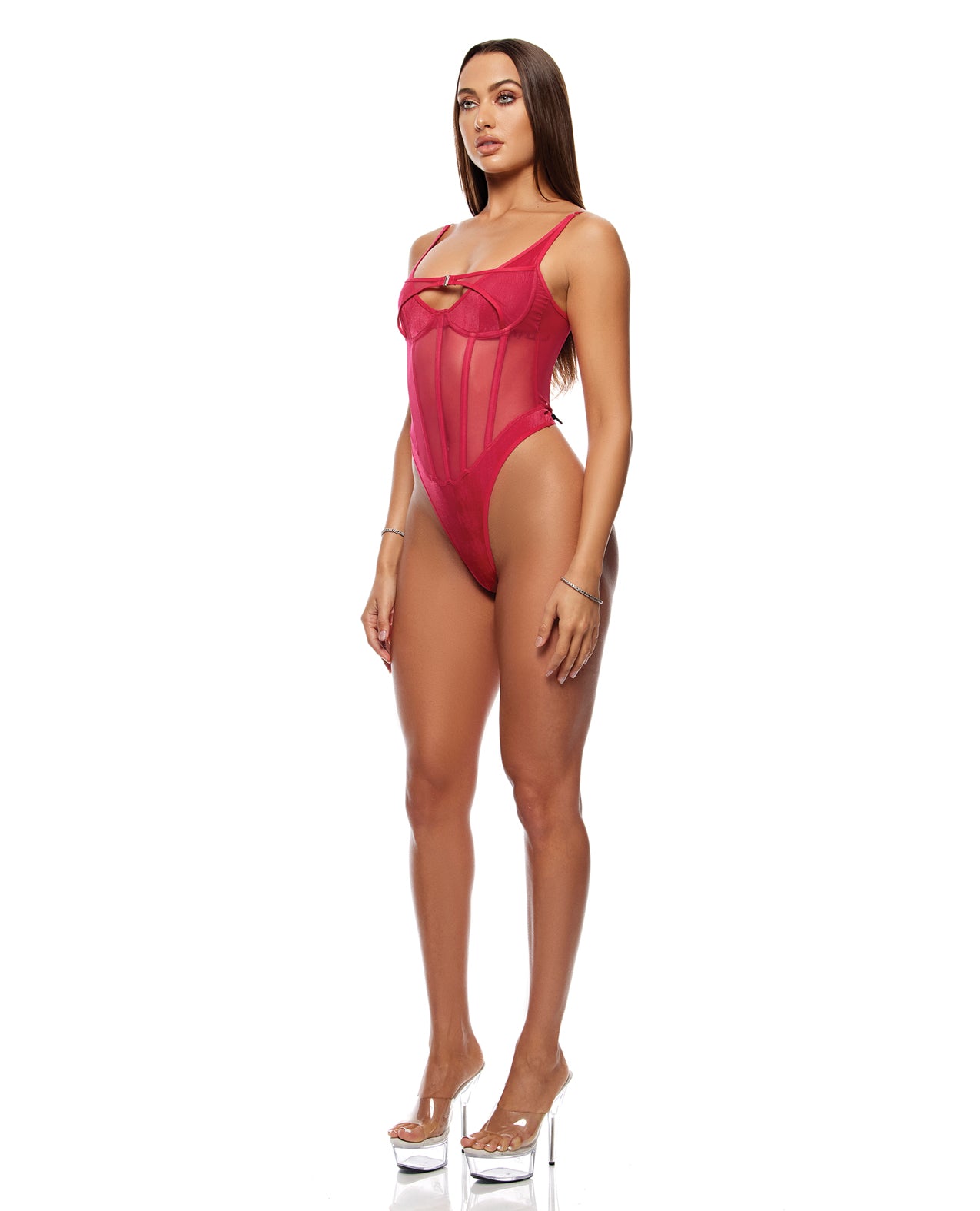 Layers To This Sheer Mesh & Knit Teddy - Pink - additional view