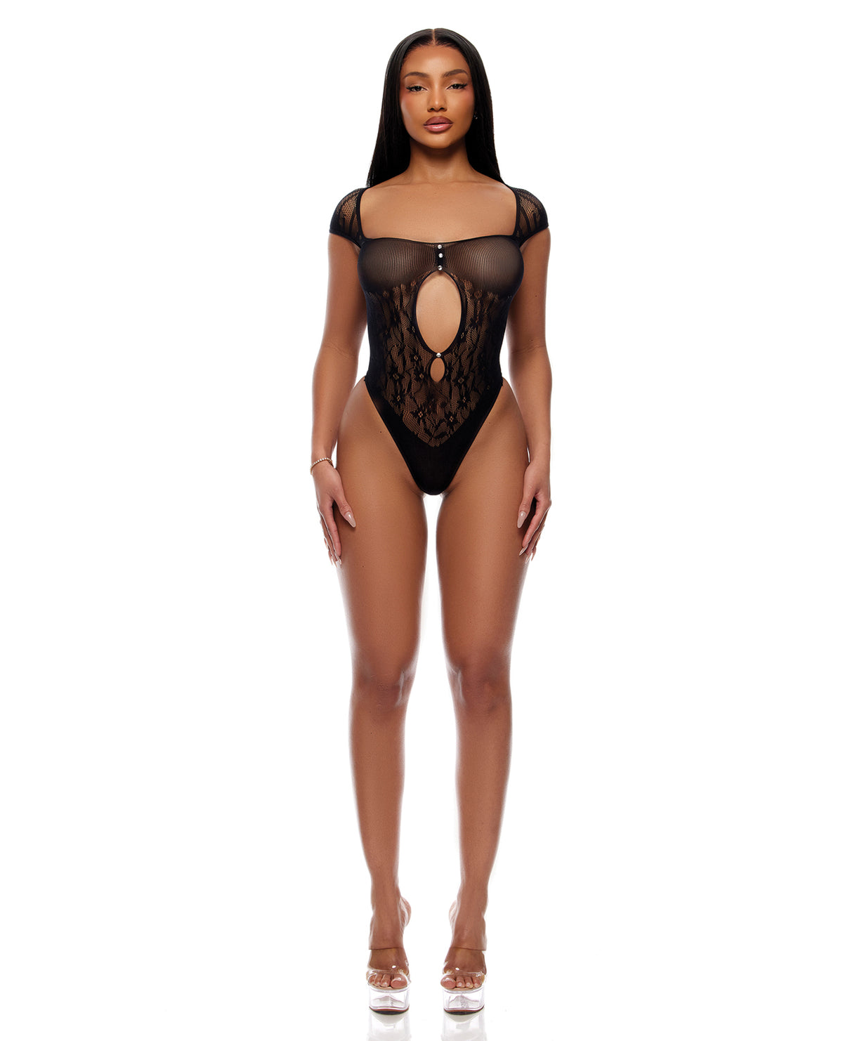Cross Your Mind Seamless Teddy w/Rhinestone Accents - Black