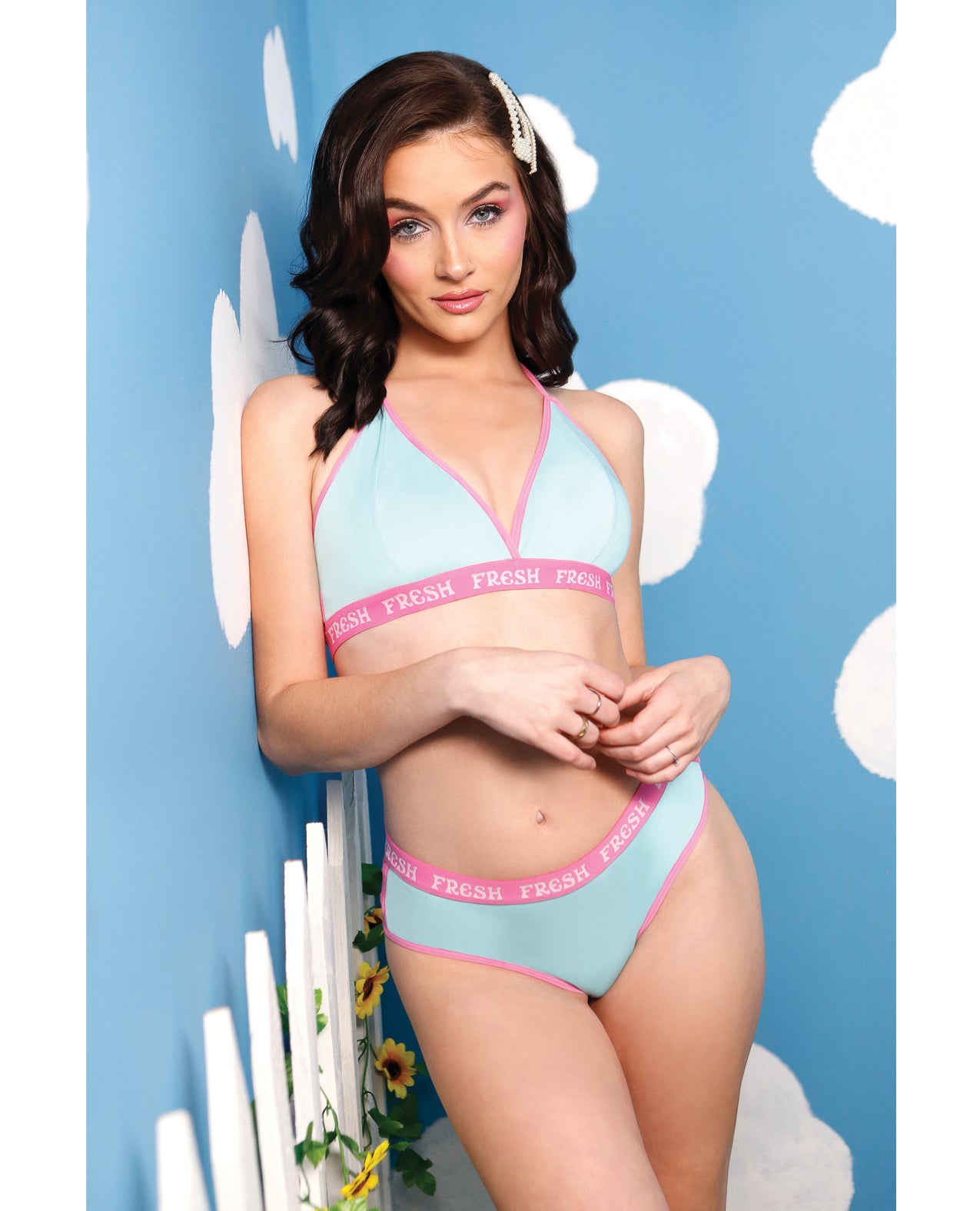 Fresh Halter Bralette & Booty Short Set - Light Blue - Light Blue Small/Medium