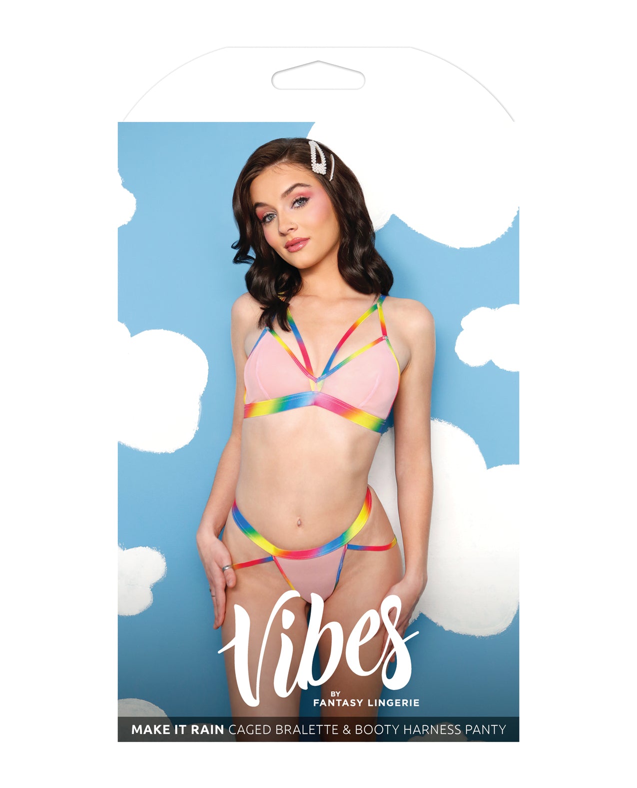 Make It Rain Caged Bralette & Panty Set - Rainbow - additional view