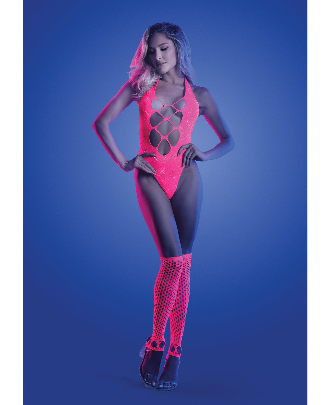 Flashback UV Reactive Rhinestone Teddy & Gloves Set - Neon Pink - additional view