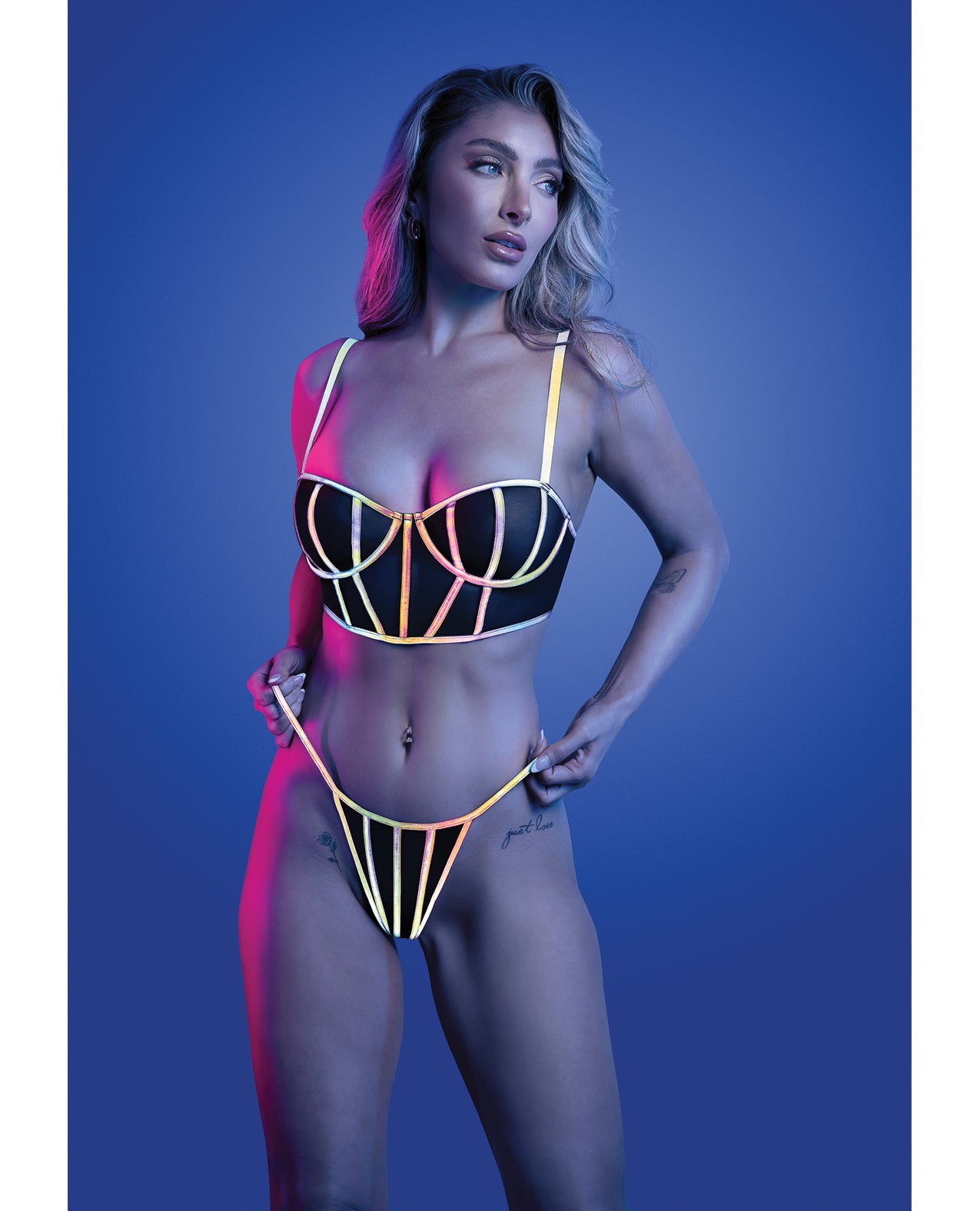 Solar Flare Reflective Underwire Bra & Thong Set - Black - Black Small/Medium
