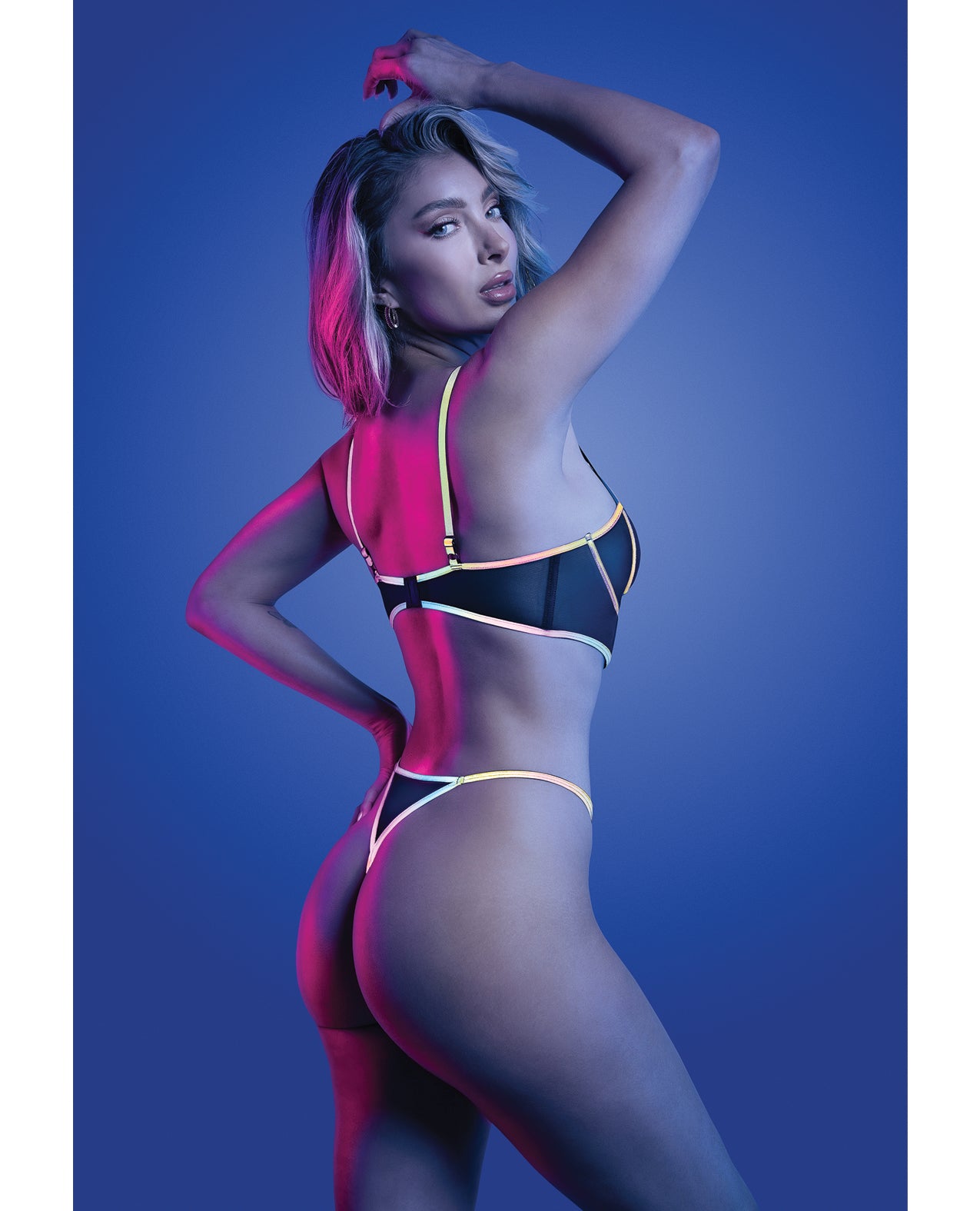 Solar Flare Reflective Underwire Bra & Thong Set - Black - additional view