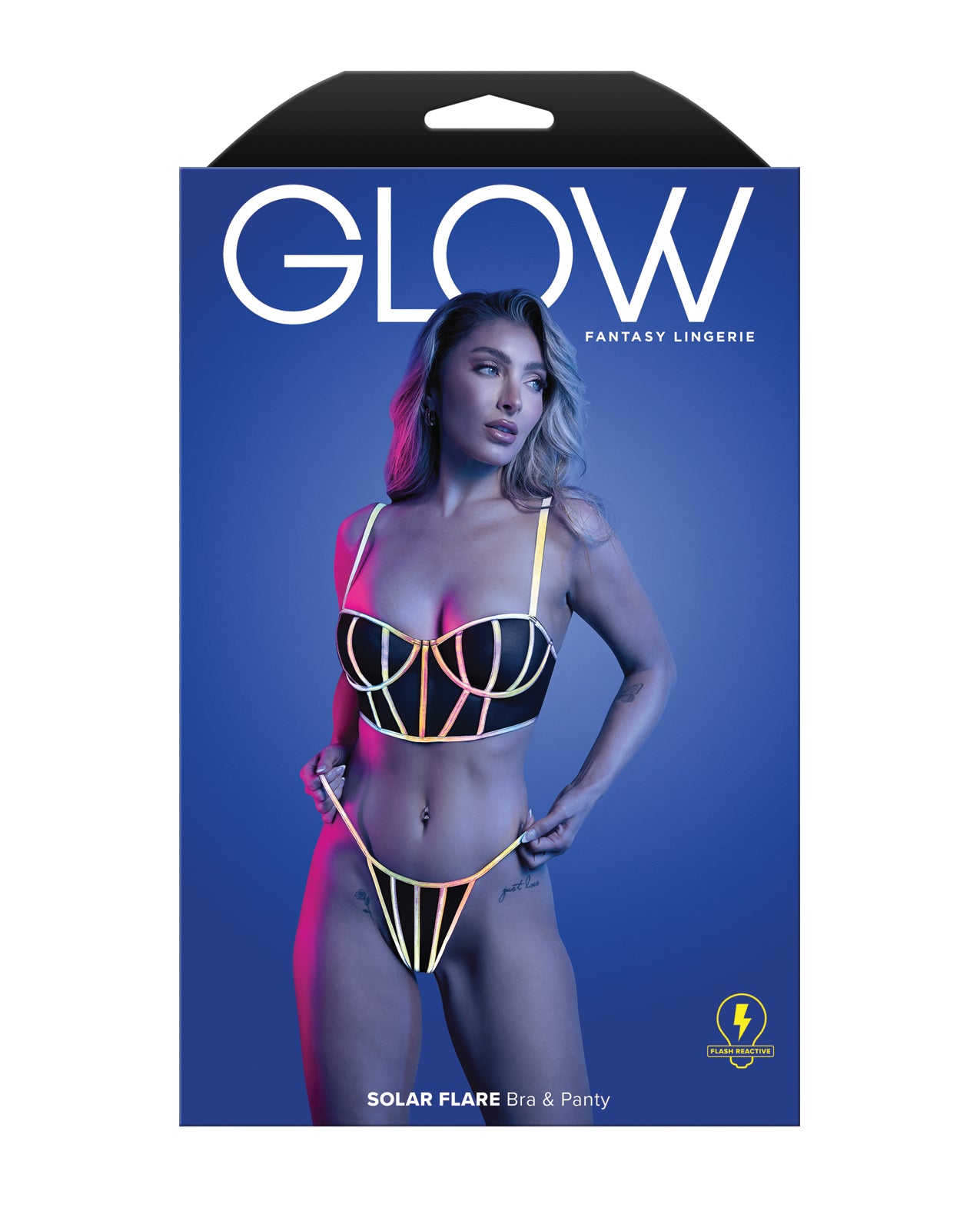 Solar Flare Reflective Underwire Bra & Thong Set - Black - additional view