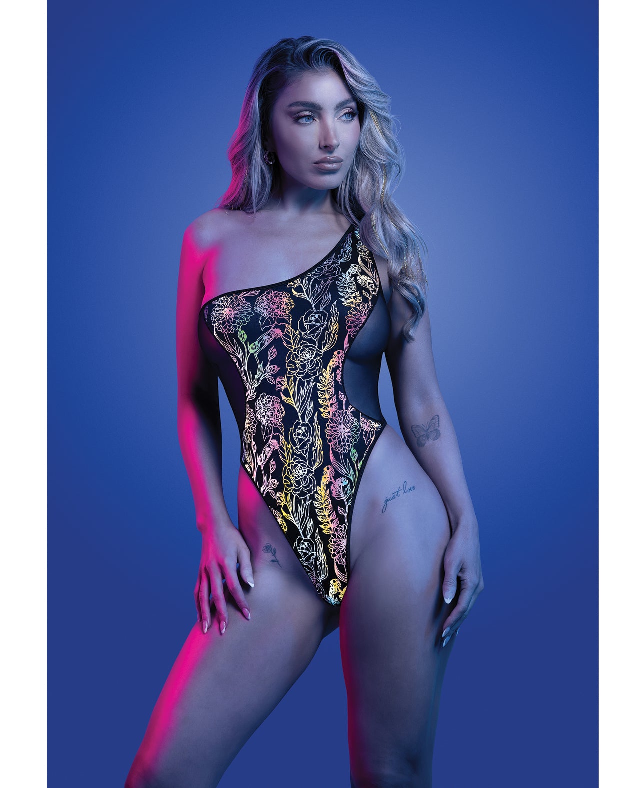 Luminescent Reflective Floral Print Teddy - Black - Black Small/Medium