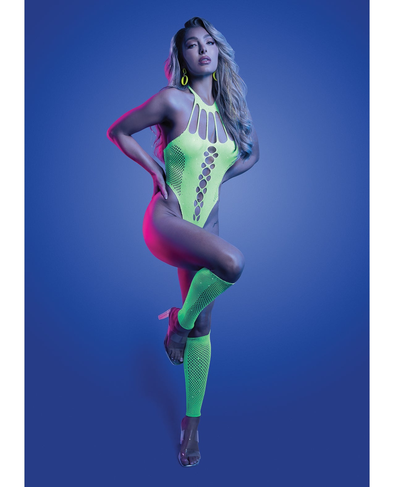 Pressure Point UV Reactive Rhinestone Teddy & Gloves Set - Neon Green - additional view