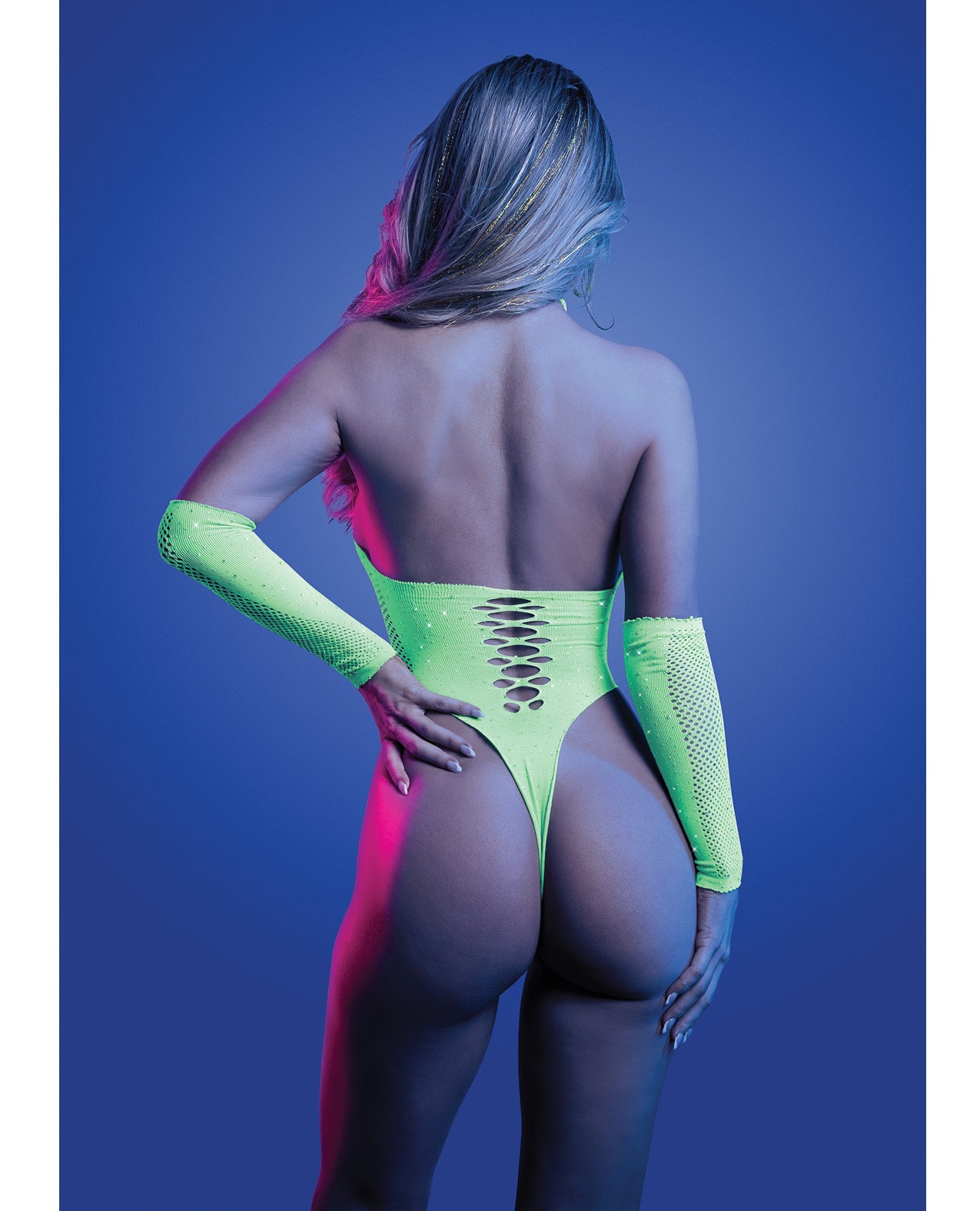 Pressure Point UV Reactive Rhinestone Teddy & Gloves Set - Neon Green - additional view