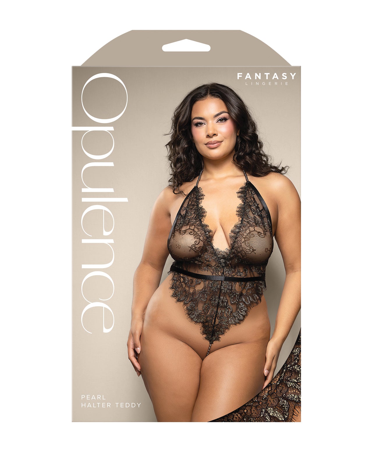 Opulence Metallic Lace Teddy w/ Pearl Crotch - Black - additional view
