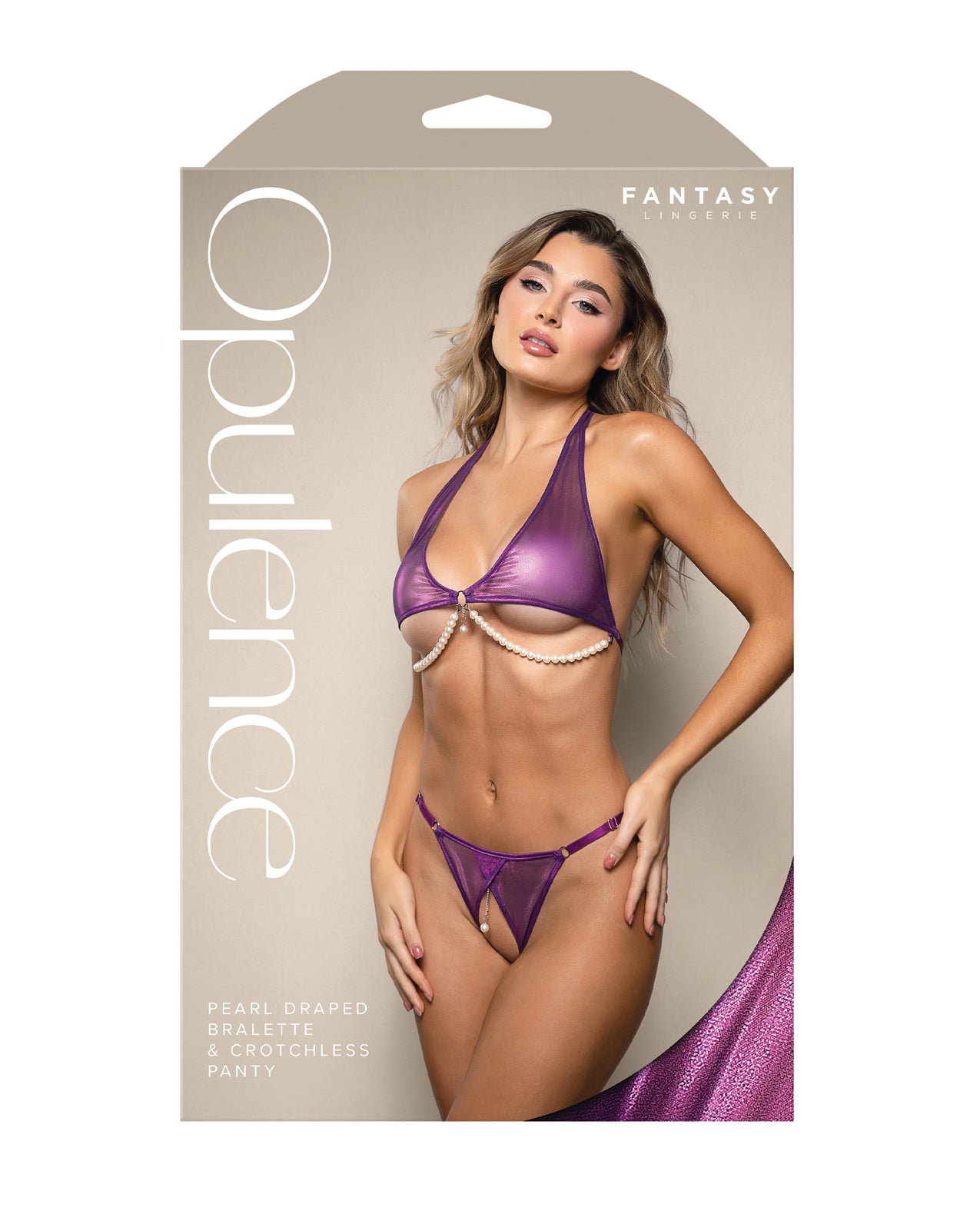 Opulence Shimmer Mesh Halter & Panty Set - Purple - additional view