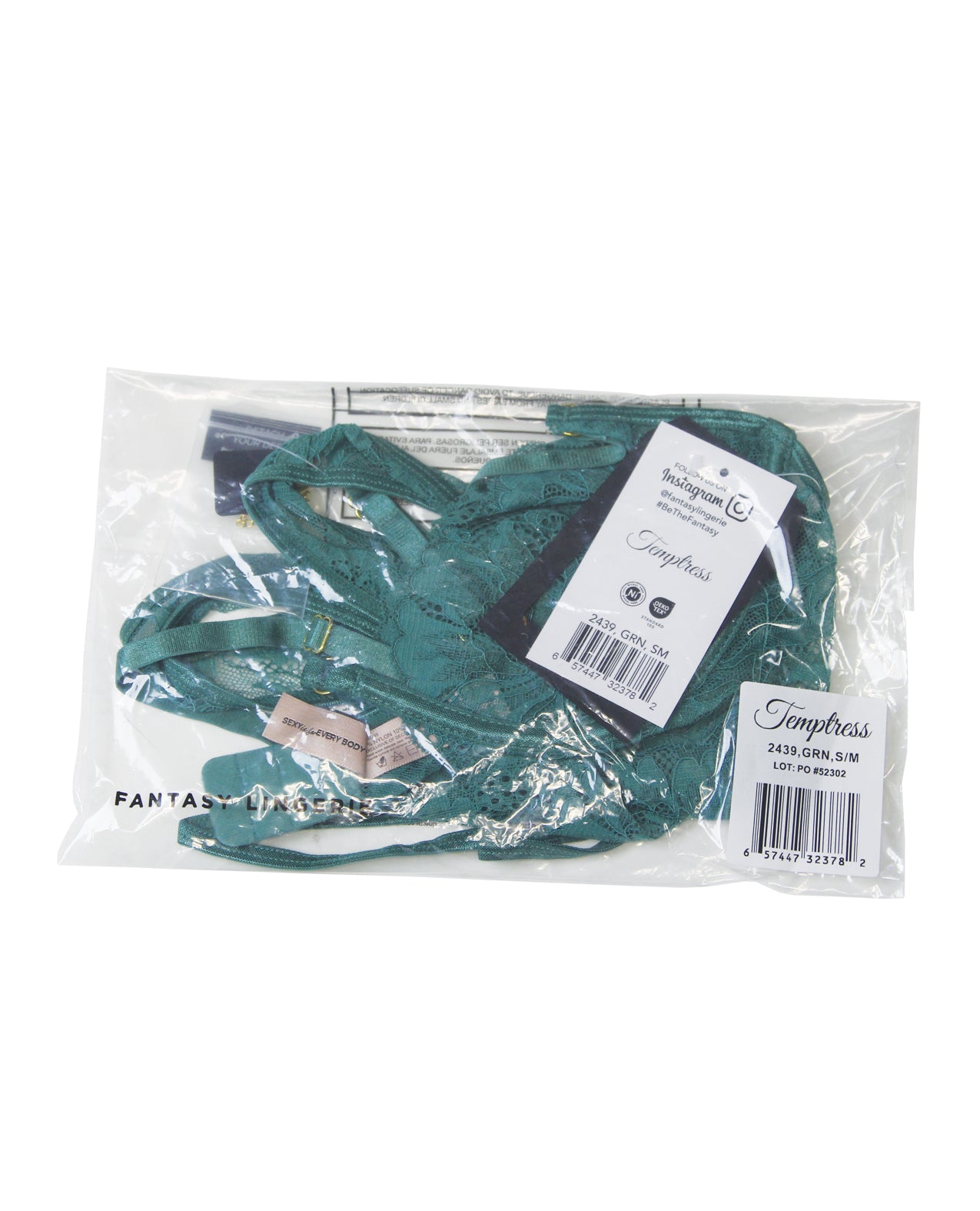 Aerin Lace Bra & Panty Set w/ Removable Chain - Green - additional view