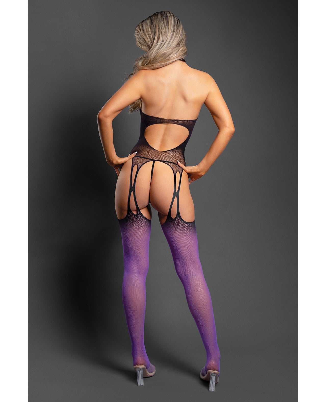 No Comparison Ombre Bodystocking & G-String Set - Black & Purple - additional view