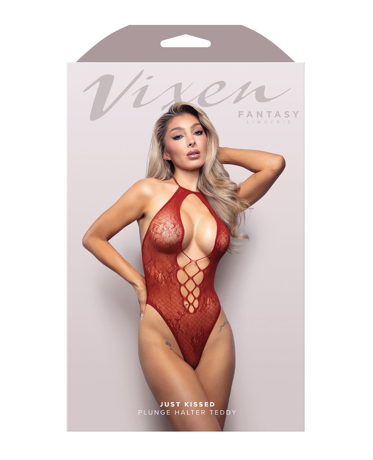 Just Kissed Seamless Lace Teddy - Red - additional view