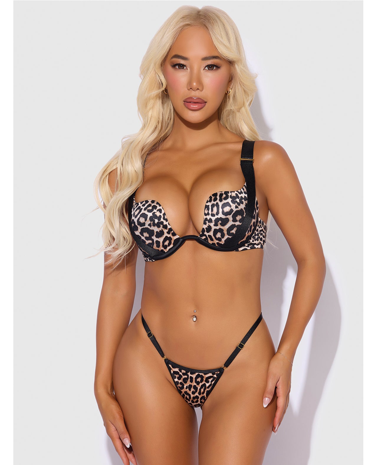 Devon Caged Push-Up Bra, Harness & G-String Set - Leopard - additional view