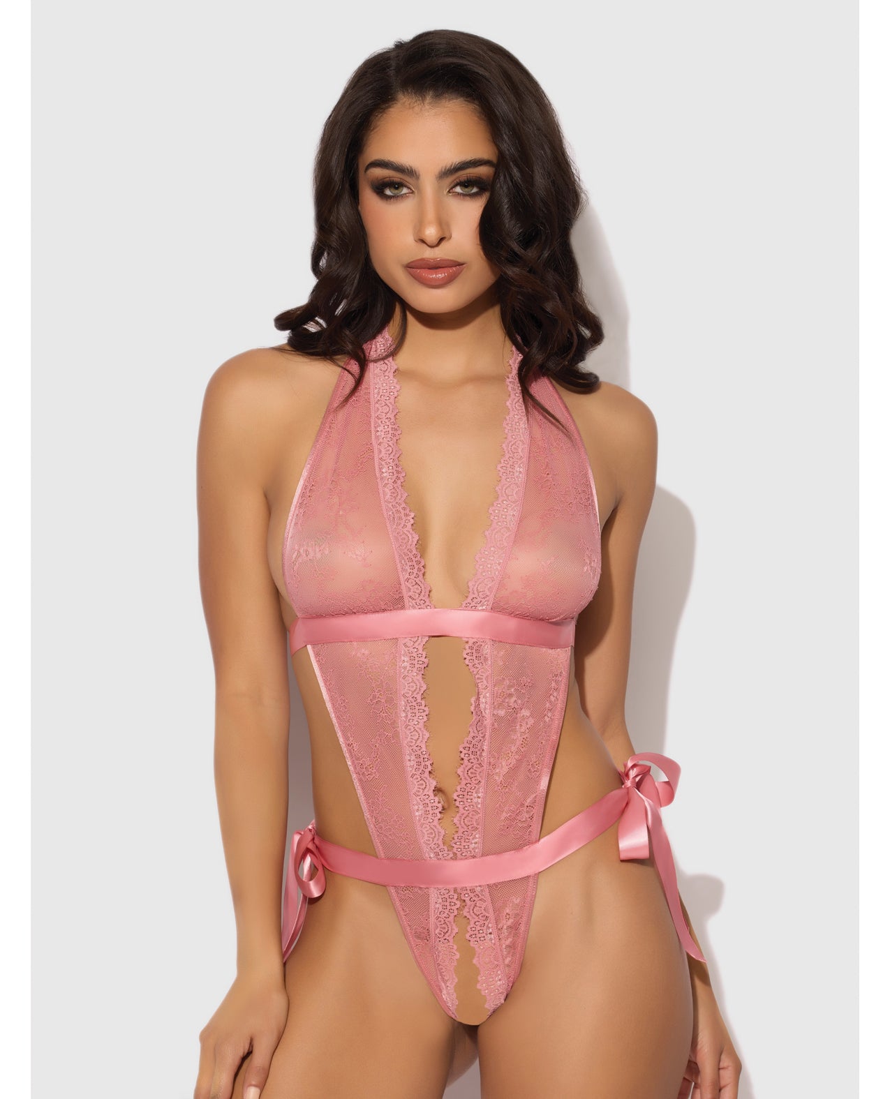 Kiki Lace & Satin Drop-Off Teddy - Rose - Rose Small
