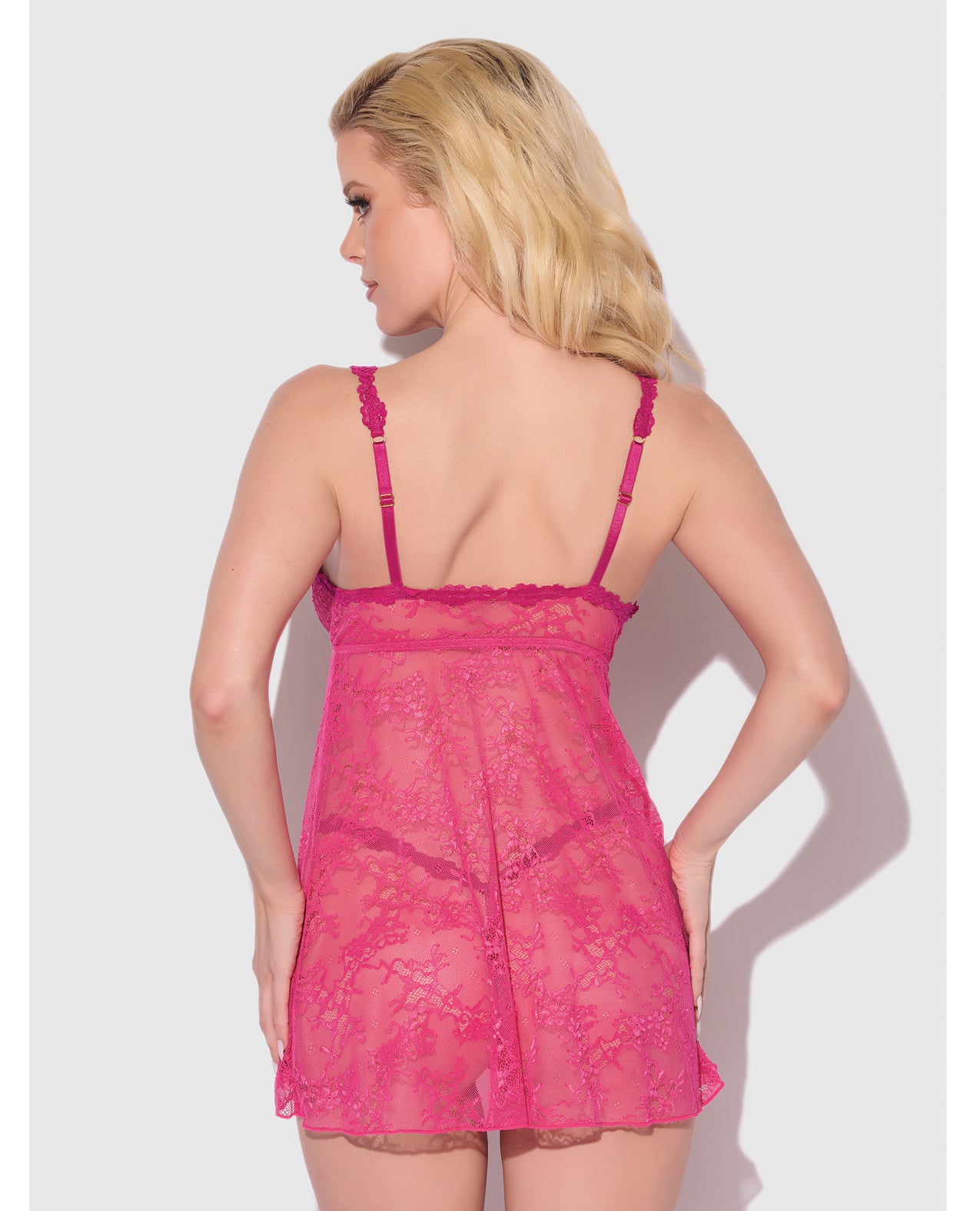Yvone Lace Open-Cup Babydoll & G-String Set - Pink - additional view