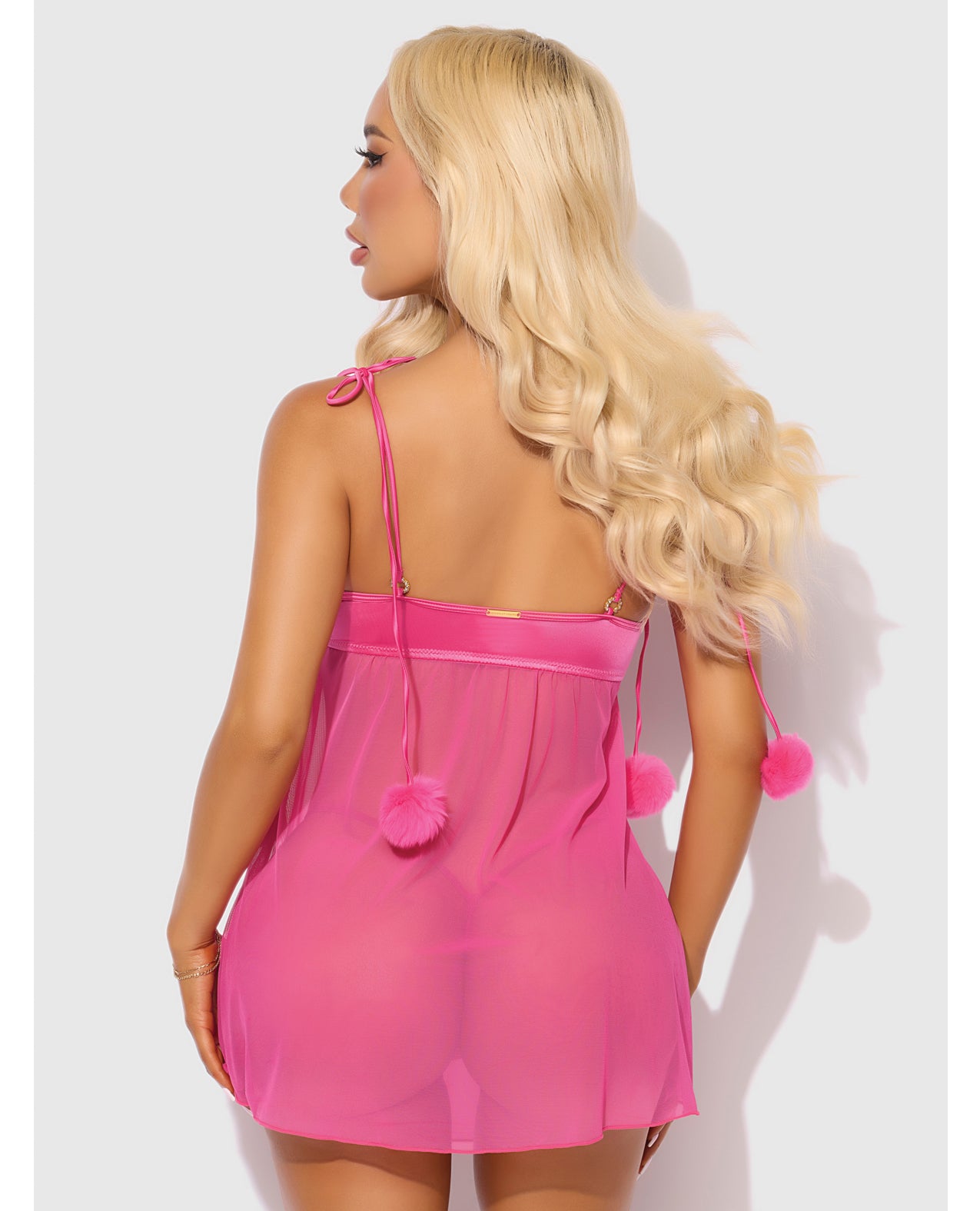 Marilyn Marabou Babydoll & G-String Set - Pink - additional view