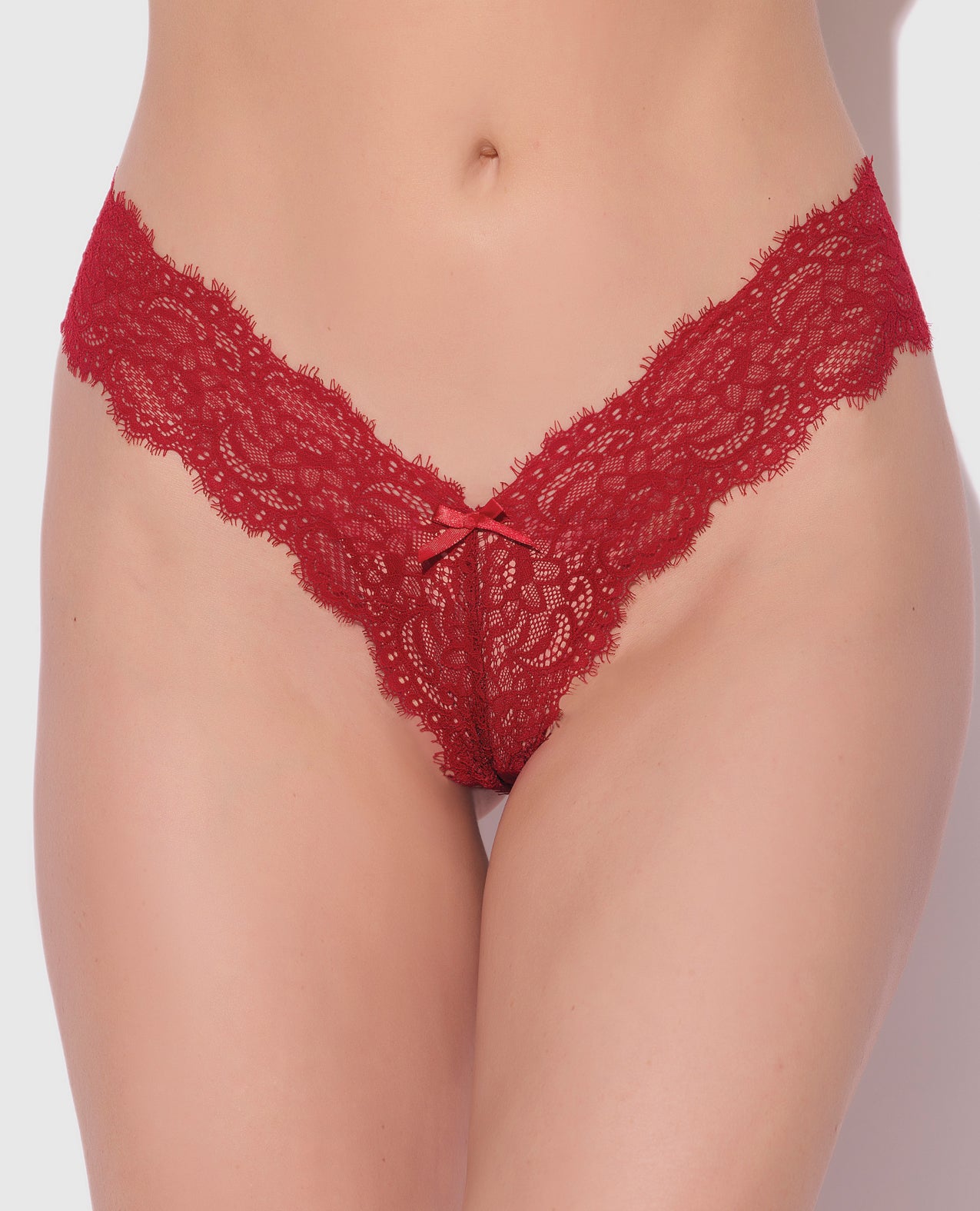 Lana Sheer Lace V-Thong - Red Small