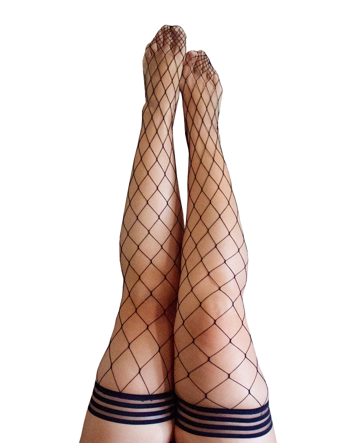 Kix'ies Michelle Large Fishnet Thigh High - Black