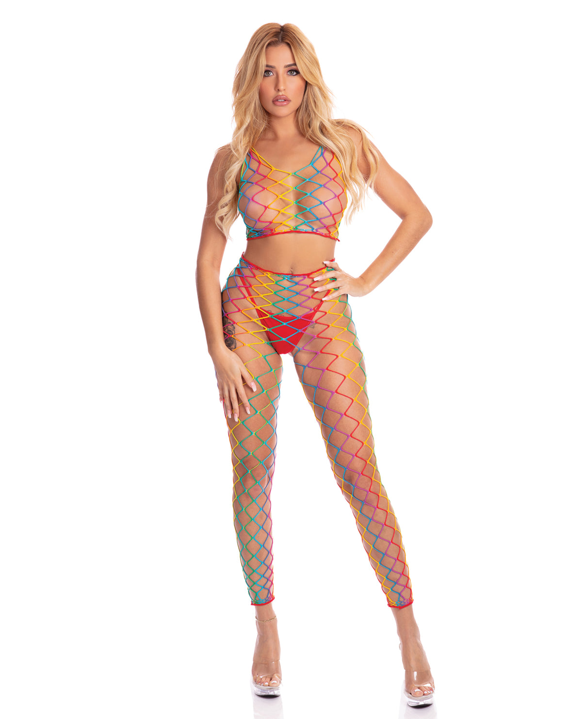 Pink Lipstick Roy G. Biv 2 pc Bodystocking - Rainbow
