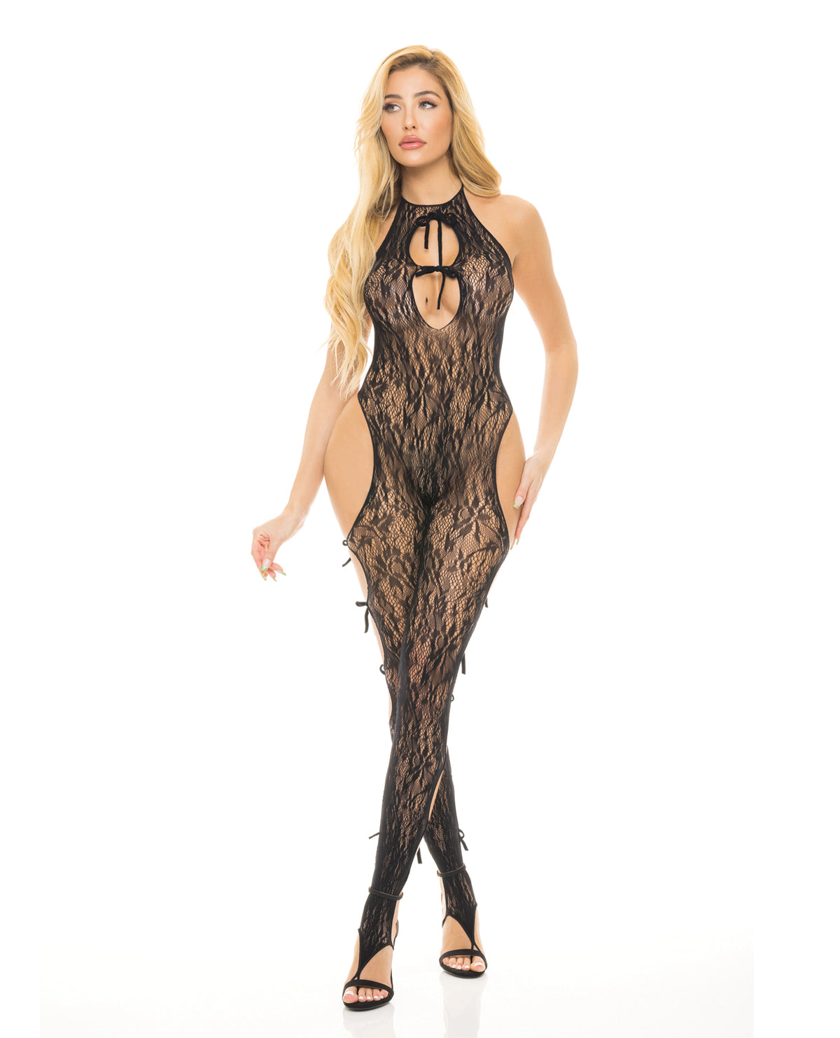 Pink Lipstick Love Me Harder Bodystocking - Black