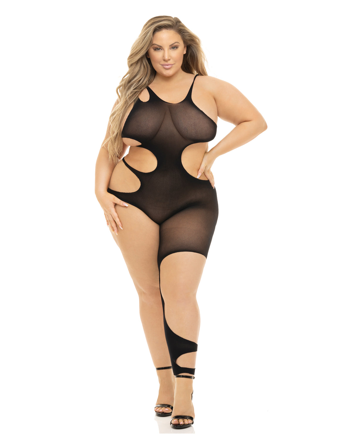 Pink Lipstick Show You How Cut Out Bodystocking - Black