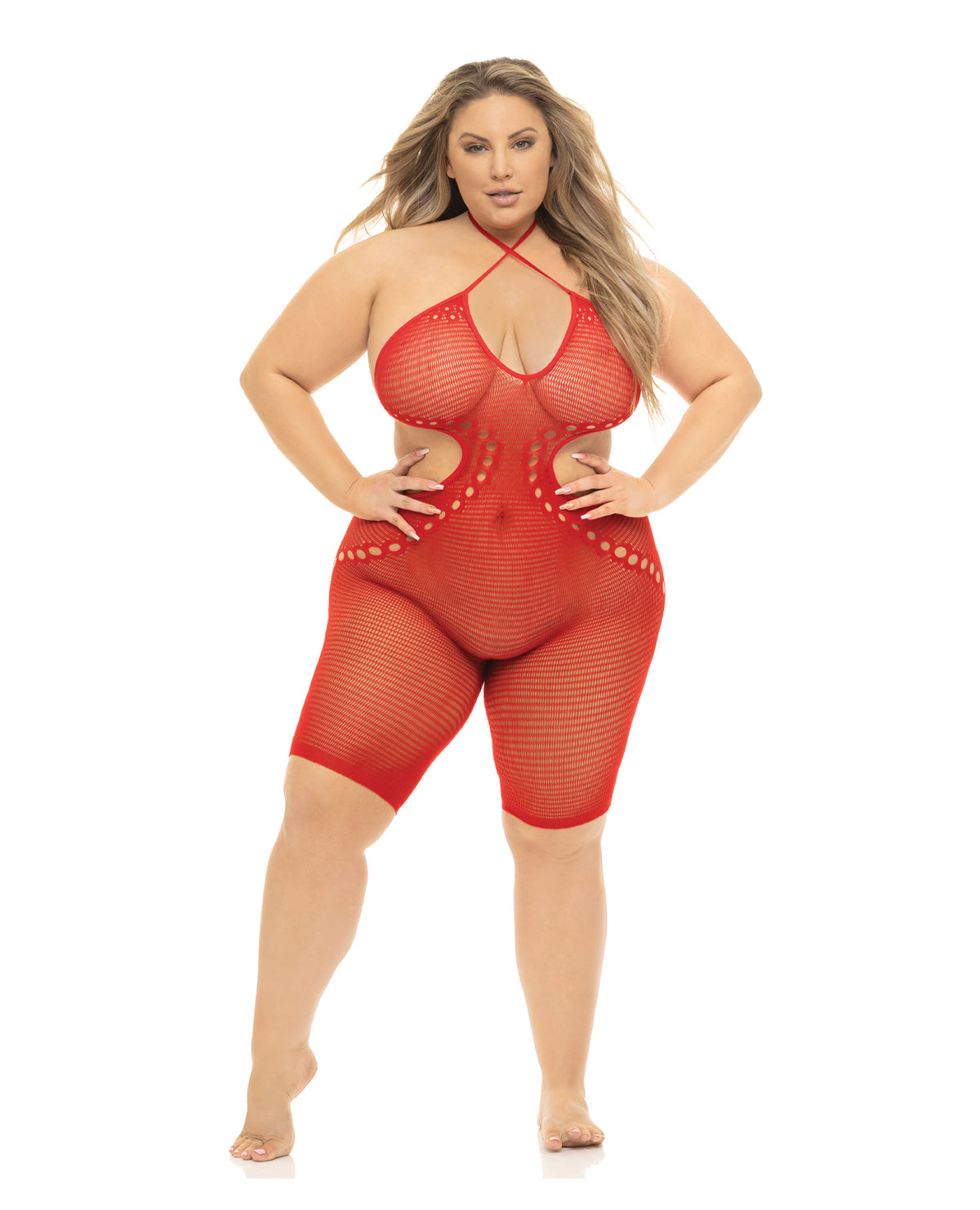 Pink Lipstick Fill Me In Bodystocking - Red