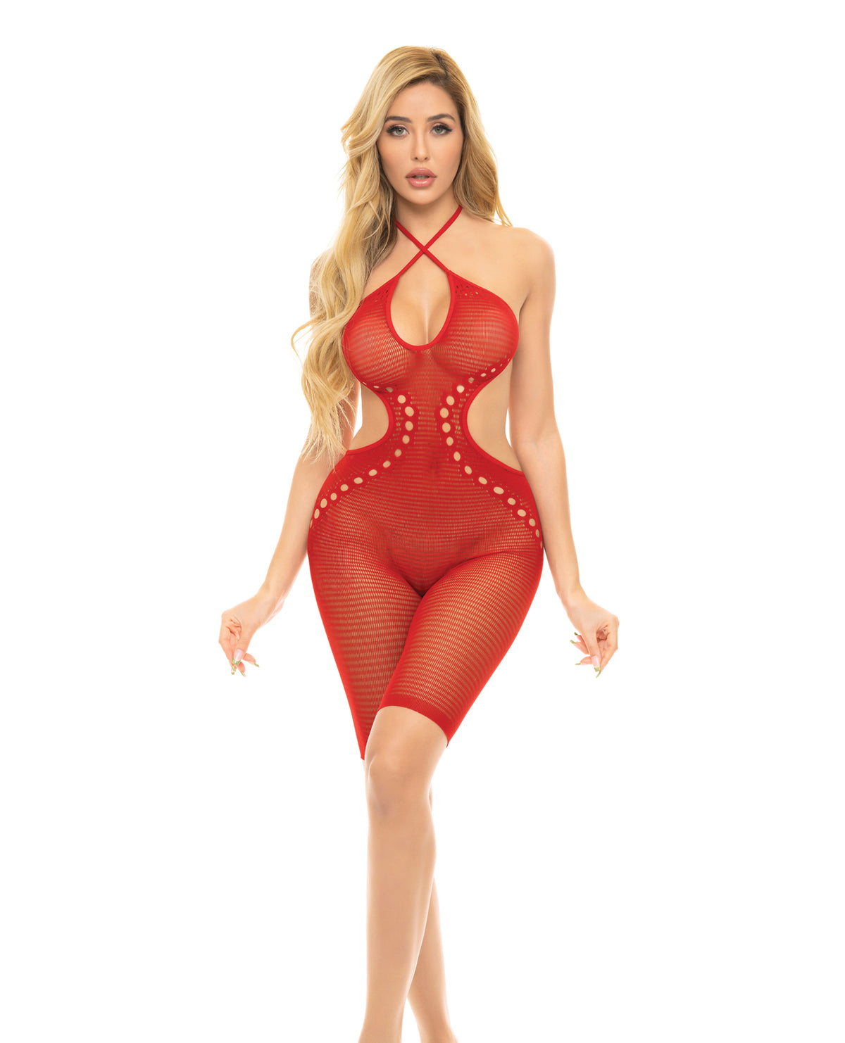 Pink Lipstick Fill Me In Bodystocking - Red