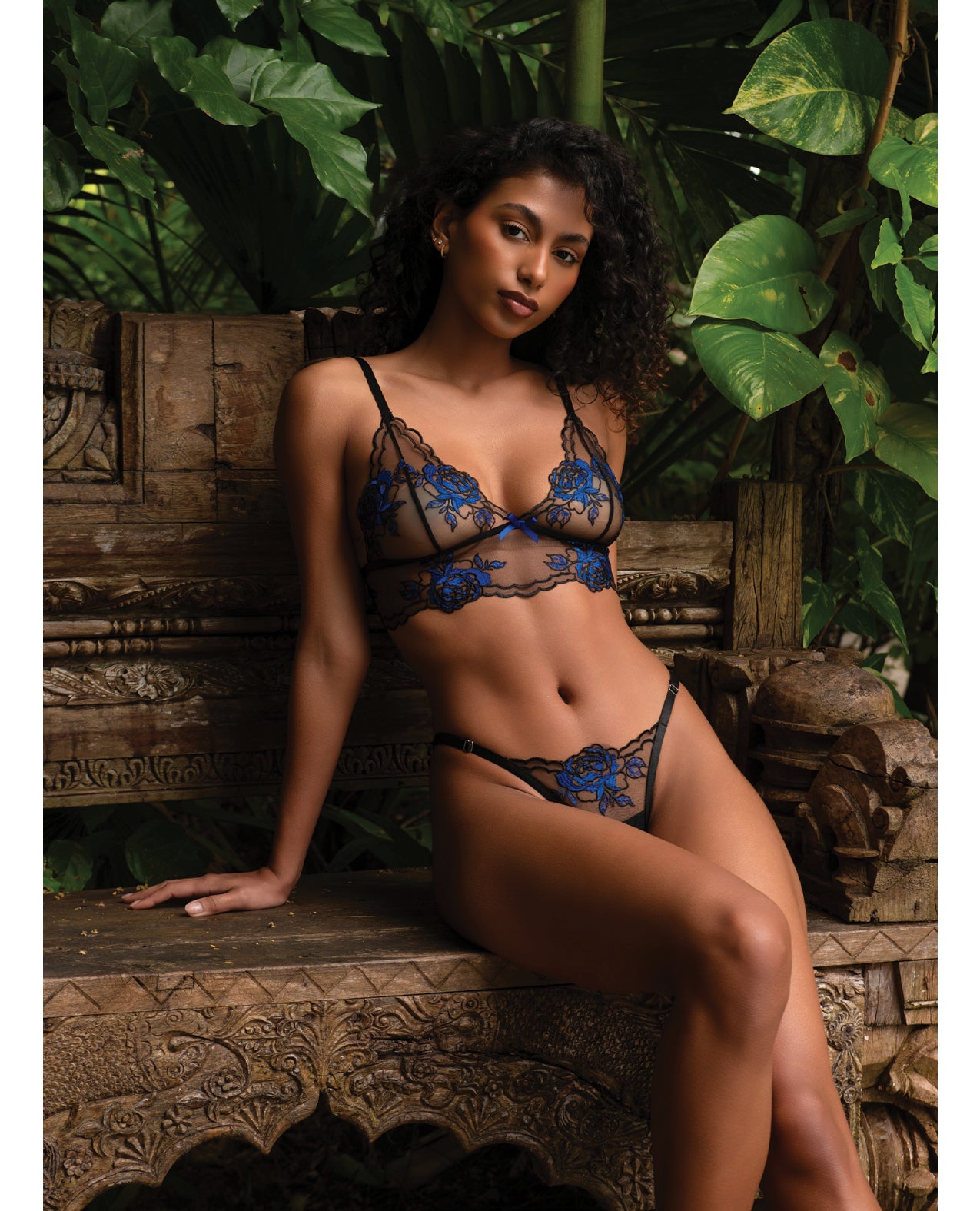 After Midnight Metallic Peony Lace Bralette & Thong Set - additional view