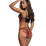 Midnight Rose Floral Embroidered Lace Bralette & Thong Set - additional view