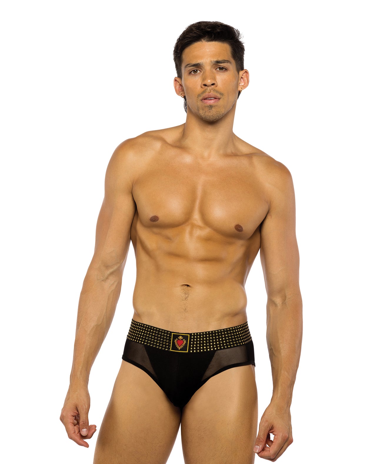 Sacred Heart Studded Waistband Briefs - Black - Black Large