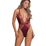 Beaded Belle Metallic Embroidered Halter Teddy - Red & Gold - Red Small