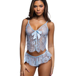 Lace Essentials Camisole & Ruffle Shorts Set - Light Blue - Light Blue Small/Medium