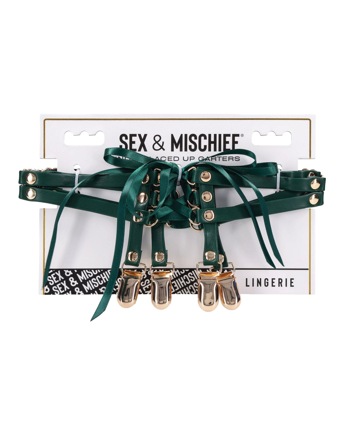 Sex & Mischief Indica Laced Up Garters - Green