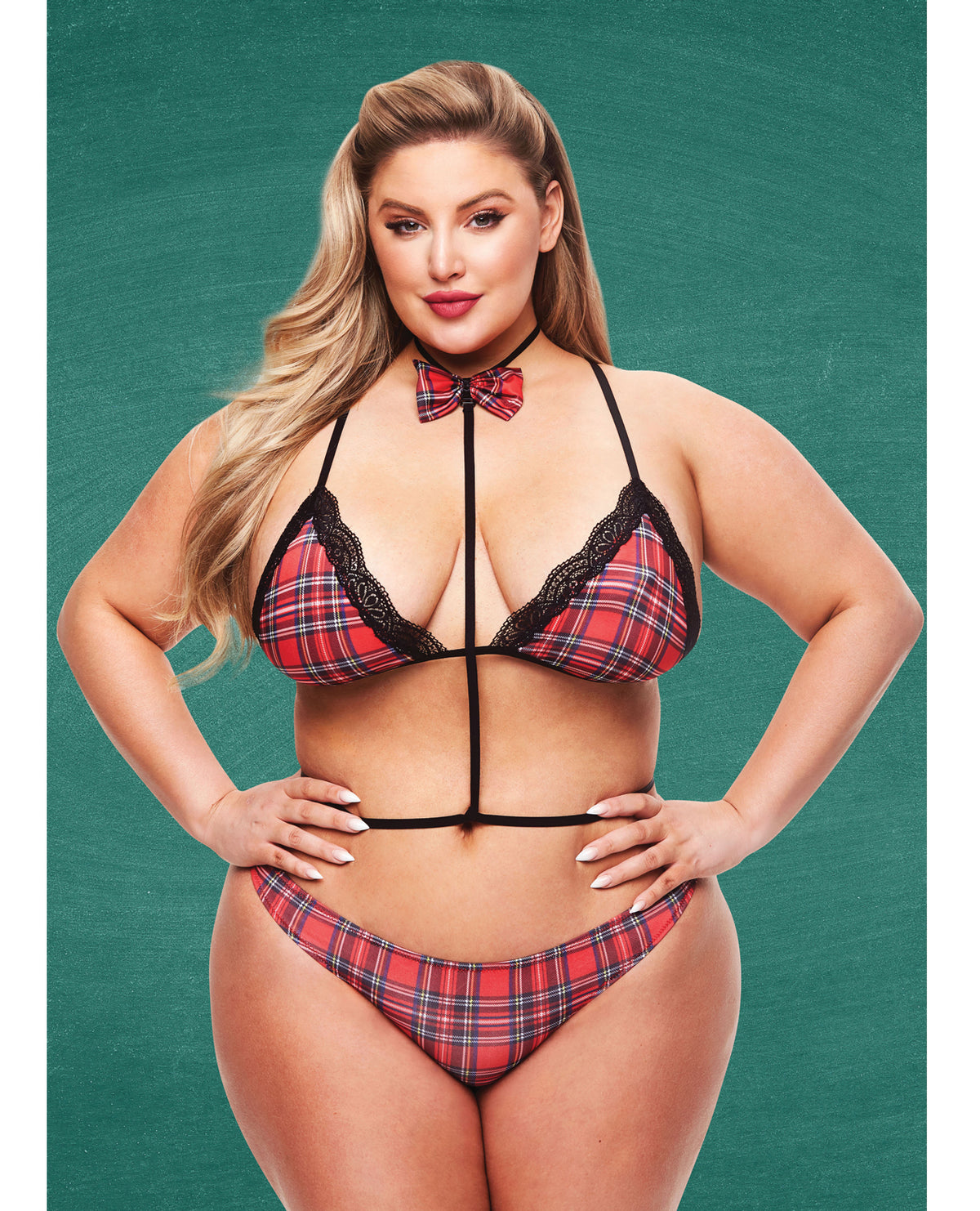 Teacher's Pet Baddie Schoolgirl Top w/Bow Tie & Panty Red/Black
