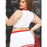 Plus Size Sexy Red & White Cheerleader Halloween Costume – Gameday Hottie, Photo 2, Queen Curve Model