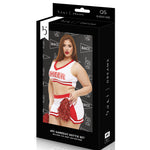 Plus Size Sexy Red & White Cheerleader Halloween Costume – Gameday Hottie, Photo 3, Queen Curve Model