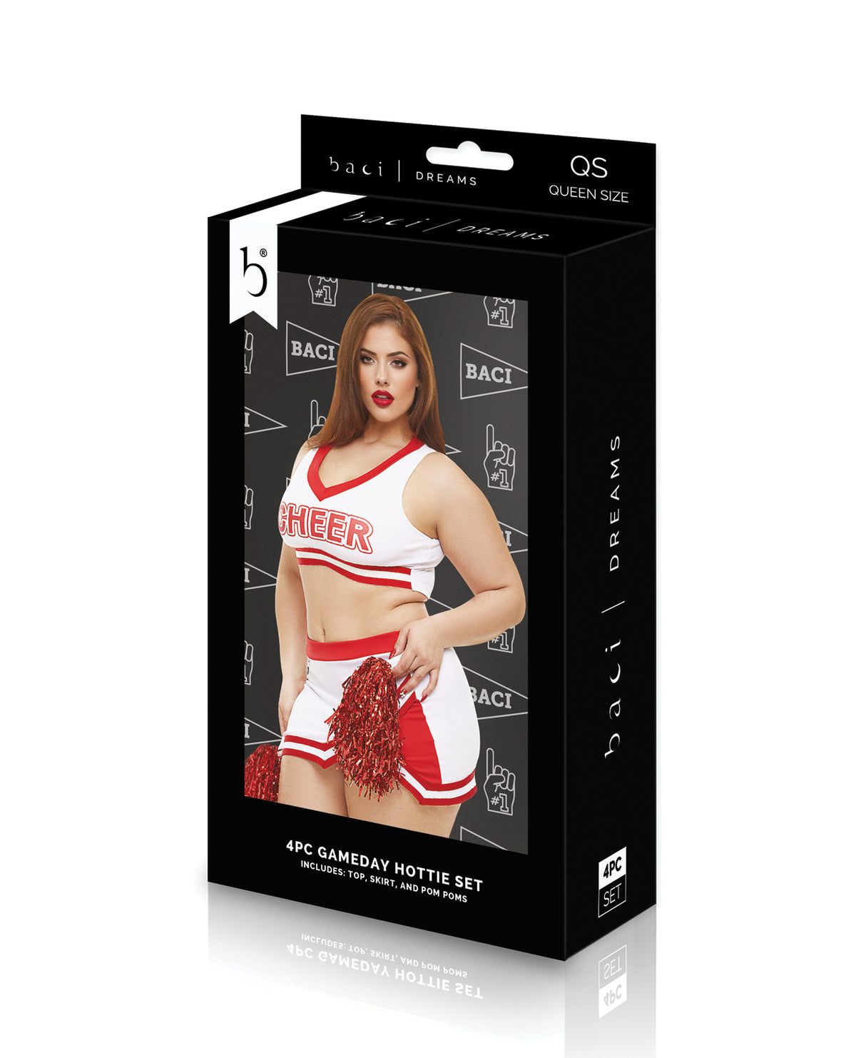 Plus Size Sexy Red & White Cheerleader Halloween Costume – Gameday Hottie, Photo 3, Queen Curve Model