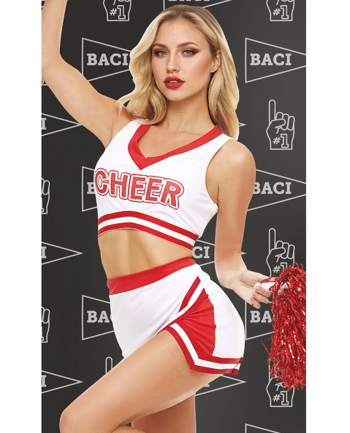 Sexy Red & White Cheerleader Halloween Costume – Gameday Hottie, Photo 1, One Size Model