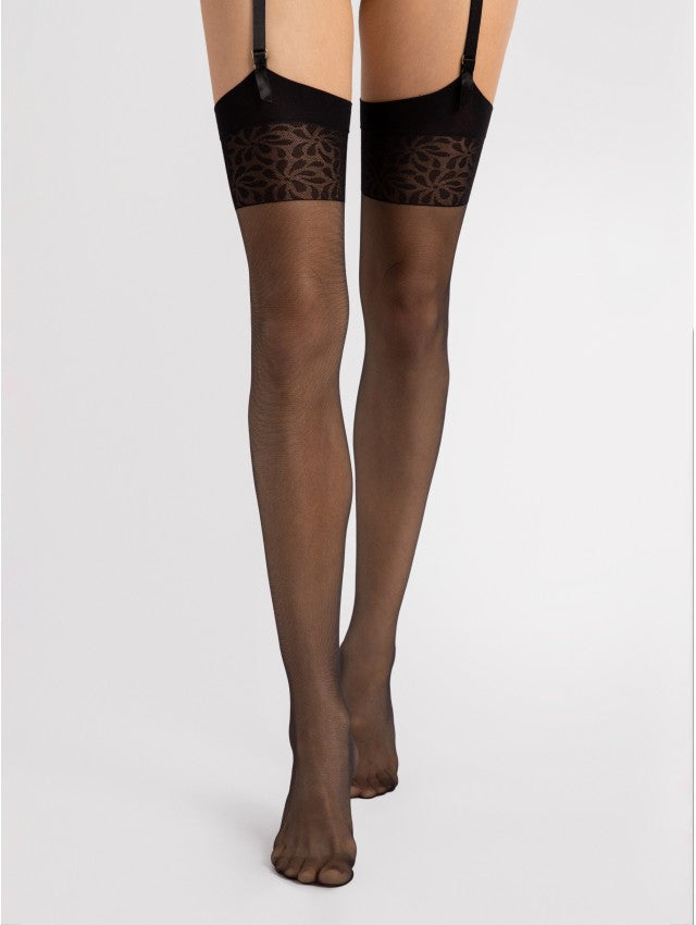 Adora black 8 denier stockings with a matte sheer leg