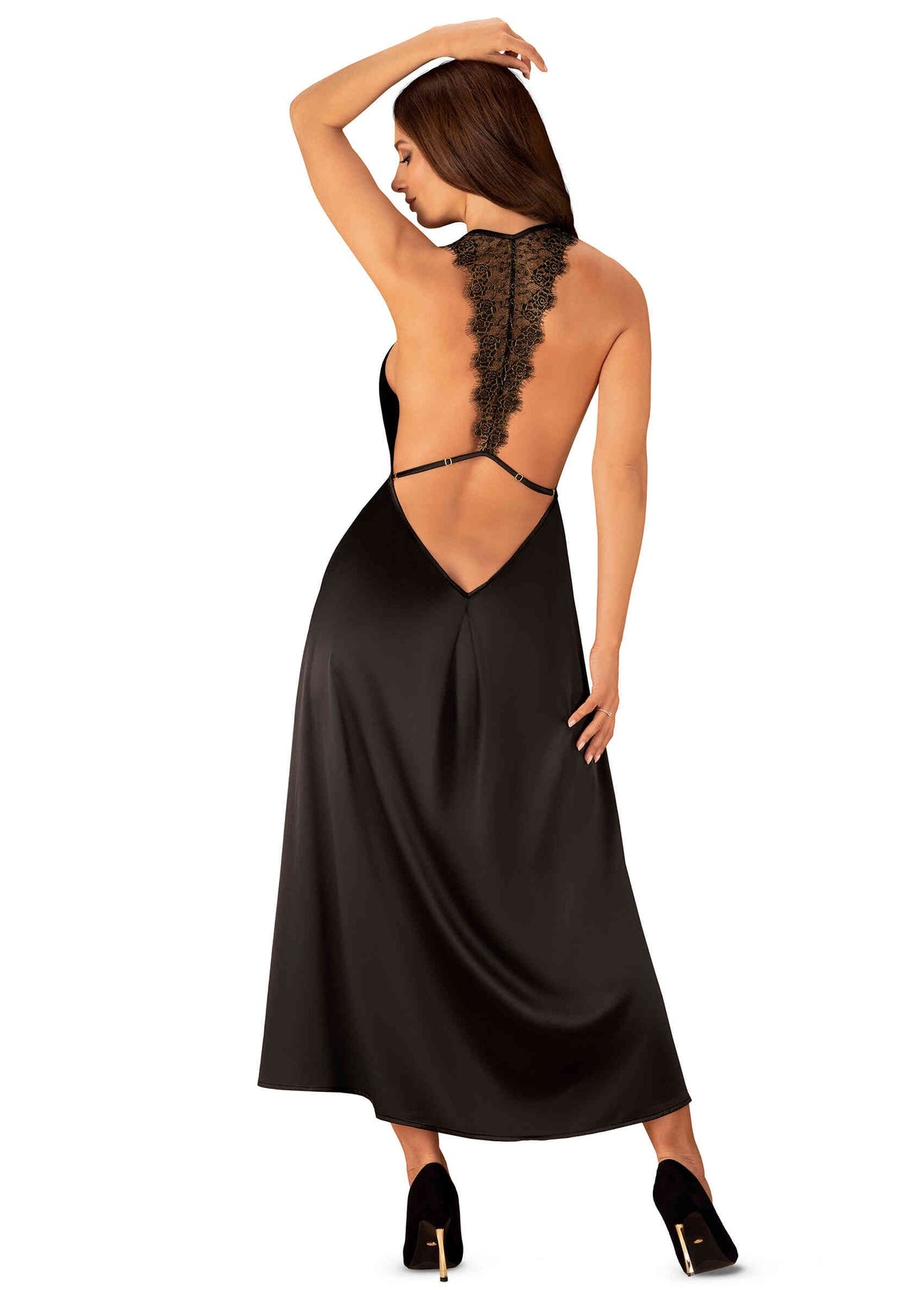 An additional view of the Agatya black satin-like dress