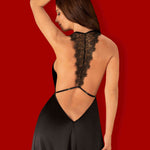 The Agatya black satin-like dress seen from another angle