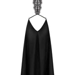 The Agatya black satin-like dress, seen from a different angle