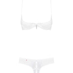 The Alabastra white cupless lace set, featuring adjustable straps