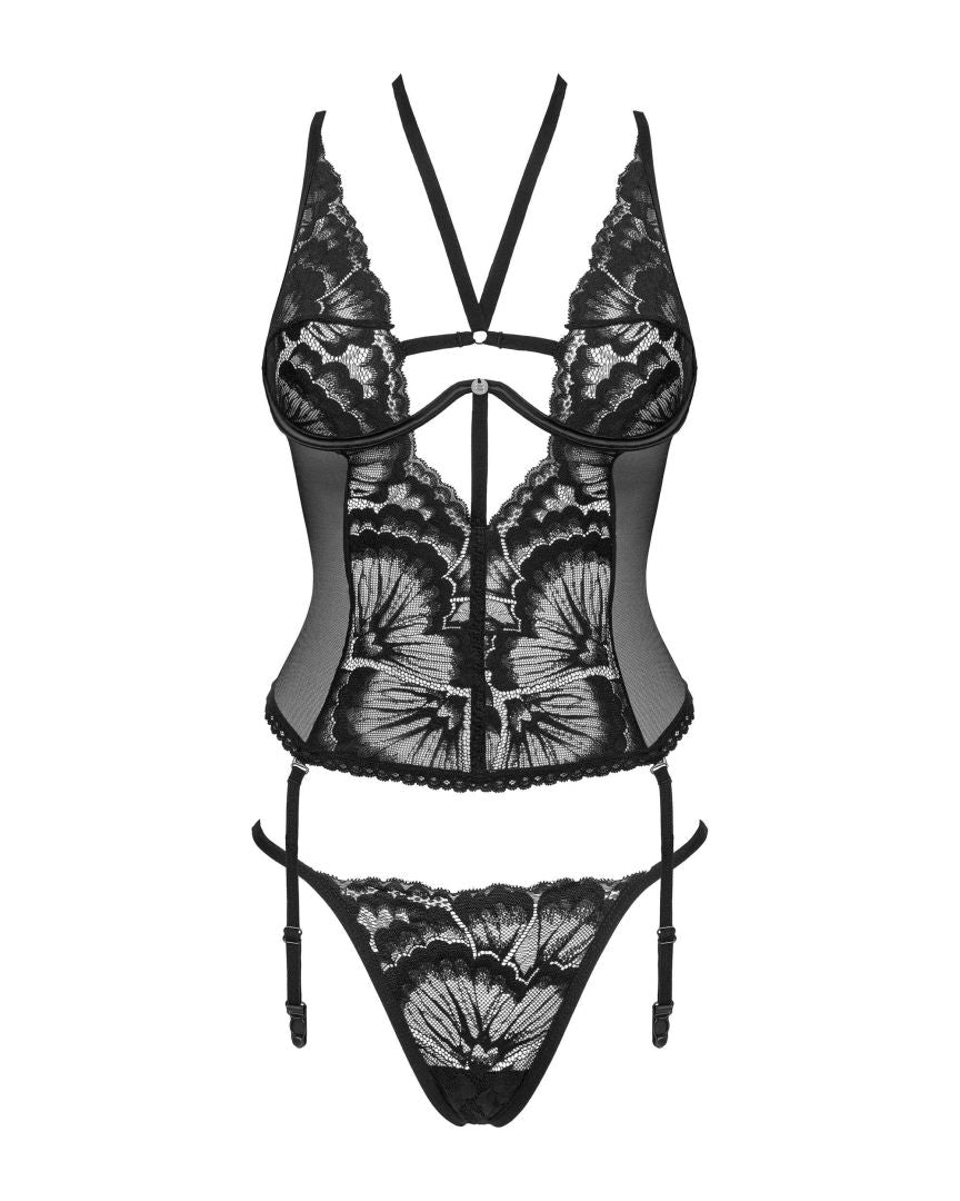 A further look at the Alessya black lace corset and thong