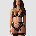 An additional view of the Alessya black three-piece garter set