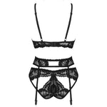 The Alessya black three-piece garter set seen from another angle