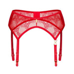 An additional view of the Aliosa red lace garter belt